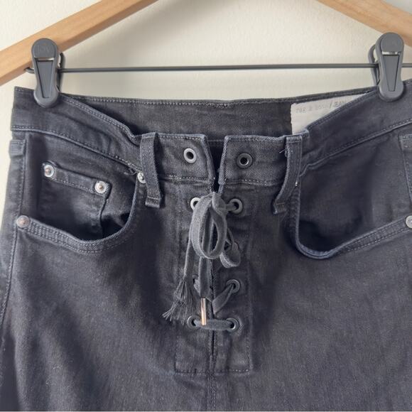 Rag & Bone Lace Up Skinny Jeans Black Coal cotton blend casual pockets high rise - Picture 4 of 13
